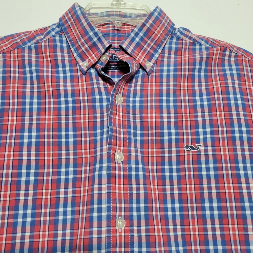 Vineyard Vines Men's Red Blue & White Plaid Cotton Lycra Casual Shirt Medium
